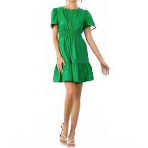 NEW THML smocked waist leather dress in green